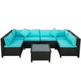 thumbnail image 1 of 7 Piece Outdoor Sectional Conversation Sets, All-Weather Patio Rattan Furniture Sets w/Cushions & Glass Coffee Table, 2 Corner Sofa, Sectional Sofa for Backyard Garden Porch Backyard, 330lbs, S1783, 1 of 8