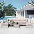 thumbnail image 1 of 7-Piece Outdoor Sectional Patio Furniture Set, All-Weather Wicker Rattan Sofa with Thick Washable Cushions & Tempered Glass Table, Perfect for Garden, Poolside, Backyard (Dusty Gray), 1 of 8