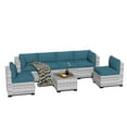 thumbnail image 1 of 7-Piece Outdoor Sectional Patio Furniture Set, All-Weather Wicker Rattan Sofa with Thick Washable Cushions & Tempered Glass Table, Perfect for Garden, Poolside, Backyard (Peacock Blue), 1 of 8