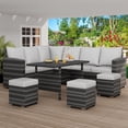 thumbnail image 1 of 7-Piece Outdoor Sectional Set with Dining Table & Ottoman, PE Rattan Patio Furniture for All-Weather Comfort, 1 of 8