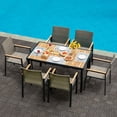 thumbnail image 1 of 7 Piece Outdoor Wicker Sectional Dining Set, Outdoor Furniture Set with Stackable Armrest Chairs, Patio Dining Set for 6, Brown Gray Rattan, 1 of 10