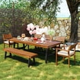 thumbnail image 1 of 7-Piece Outdoor Wood Dining Set, Outdoor Dining Furniture Set for 7-8 Person with Cushions, Ergonomic Chairs, Bench and Thicker Table, Brown, 1 of 10