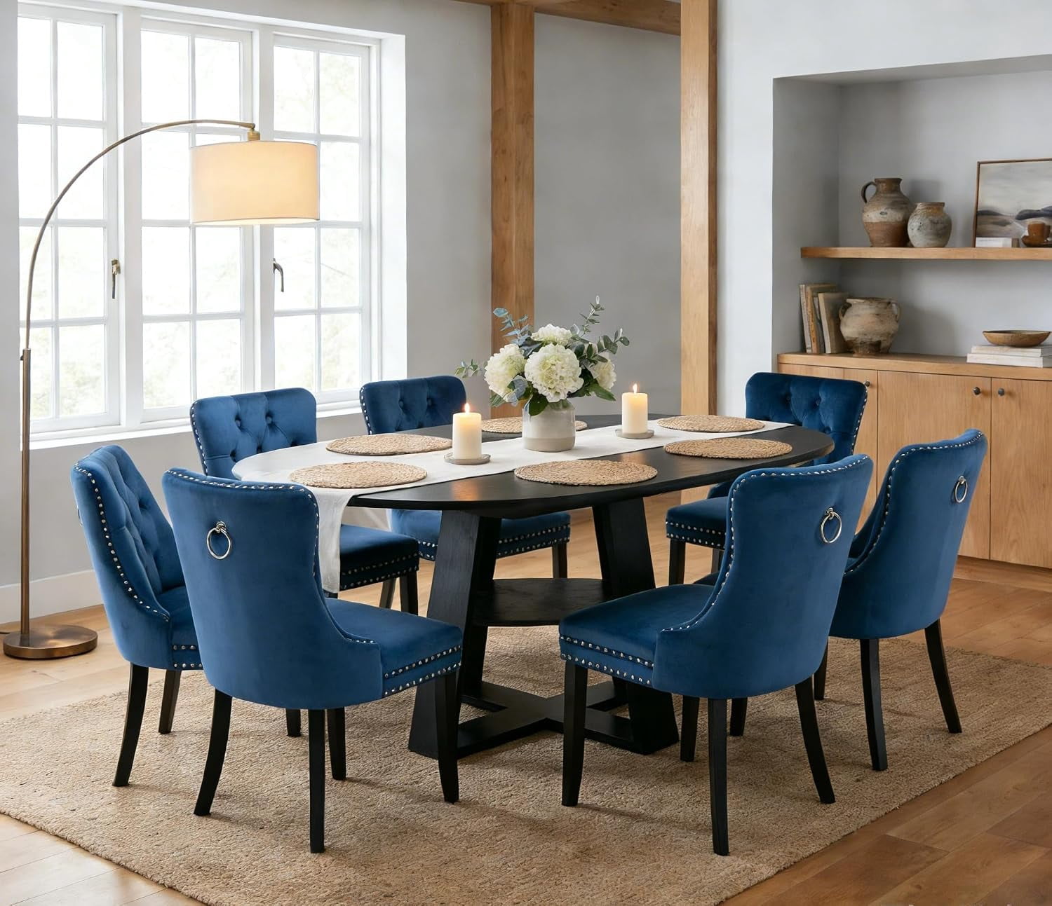 7 Piece Oval Extendable Dining Table Set for 6, 43"-59" Black Wood ...