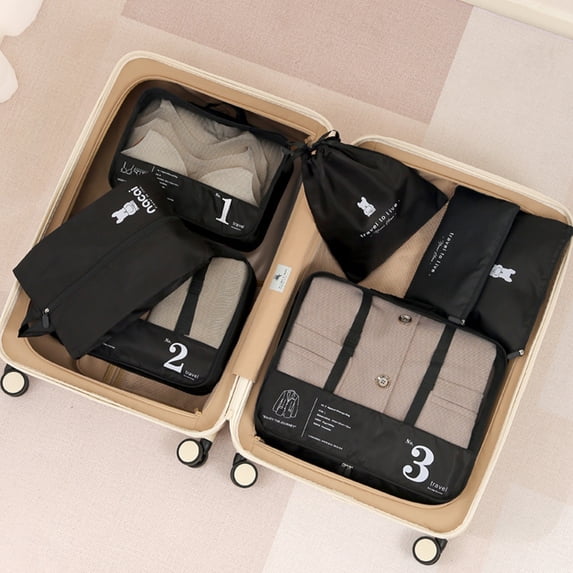 6 Set Compression Packing Cubes With Laundry & Shoe Bag - Travel Organizer For Luggage