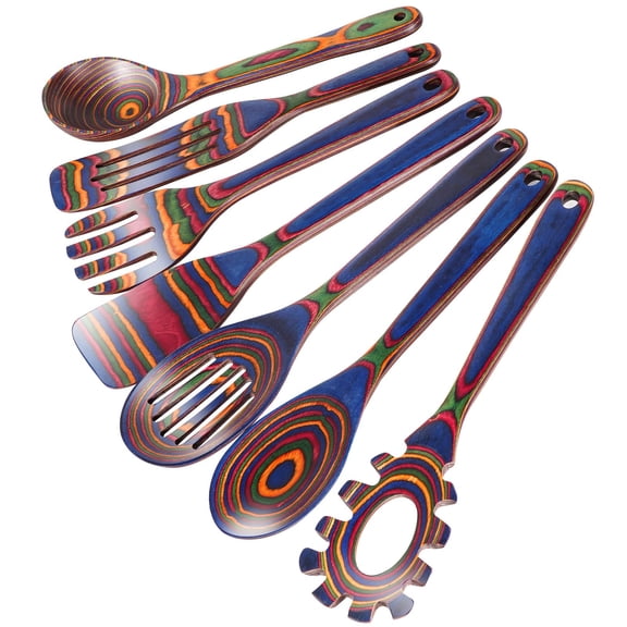 7 Piece Pakkawood Rainbow-A Kitchen Utensil Set for Cooking, Serving & Mixing
