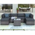 thumbnail image 1 of 7-Piece Patio Bistro Set, PE Rattan Wicker Patio Furniture Set, Outdoor Conversation Sets with Glass Coffee Table, Sectional Sofa Set for Backyard Porch Garden Balcony Lawn Poolside, Q12739, 1 of 13