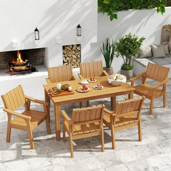 Wingyz 7 Piece Outdoor Table and Arm Chairs, Patio Dining Table with Umbrella Hole Furniture Set