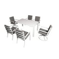 thumbnail image 1 of 7 Piece Patio Dining Set, Aluminum Outdoor Dining Set of 6 with Swivel Chair and Stackable Chair, Removable Thicker Cushion, 57-inch Rectangle Dining Table, Dining Bistro Sets - 2 Swivel + 4 Armchair, 1 of 3