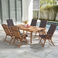thumbnail image 1 of 7 Piece Patio Dining Set, Outdoor Acacia Wood Furniture Set, Extendable Rectangular Table and 6 Foldable Reclining chairs /Removeable Cushion, FSC Certified, for Deck Garden Backyard, 1 of 8