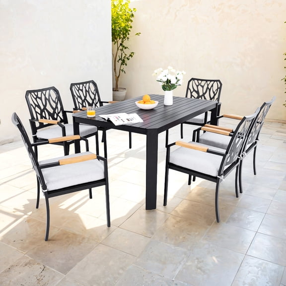 7-Piece Patio Dining Set with 45° Angled Corner Cuts / Provides Safety and Style for Outdoor Use