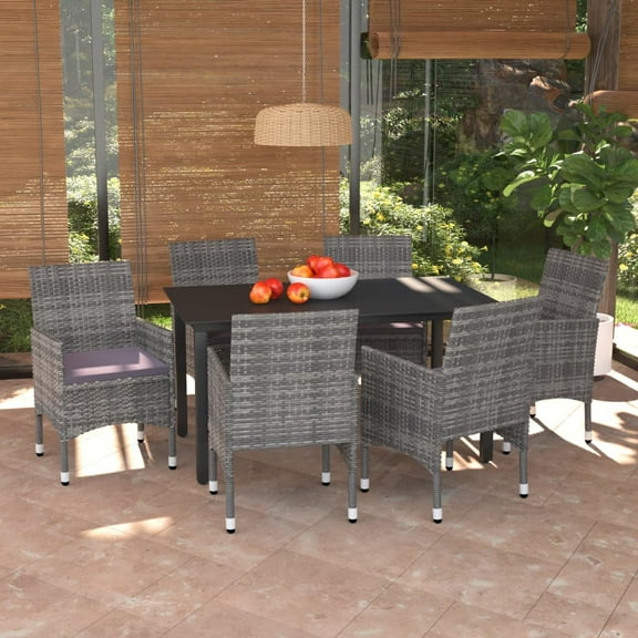 vidaXL Dining Set Grey Glass 7 Piece Seats Many Garden Dining Set