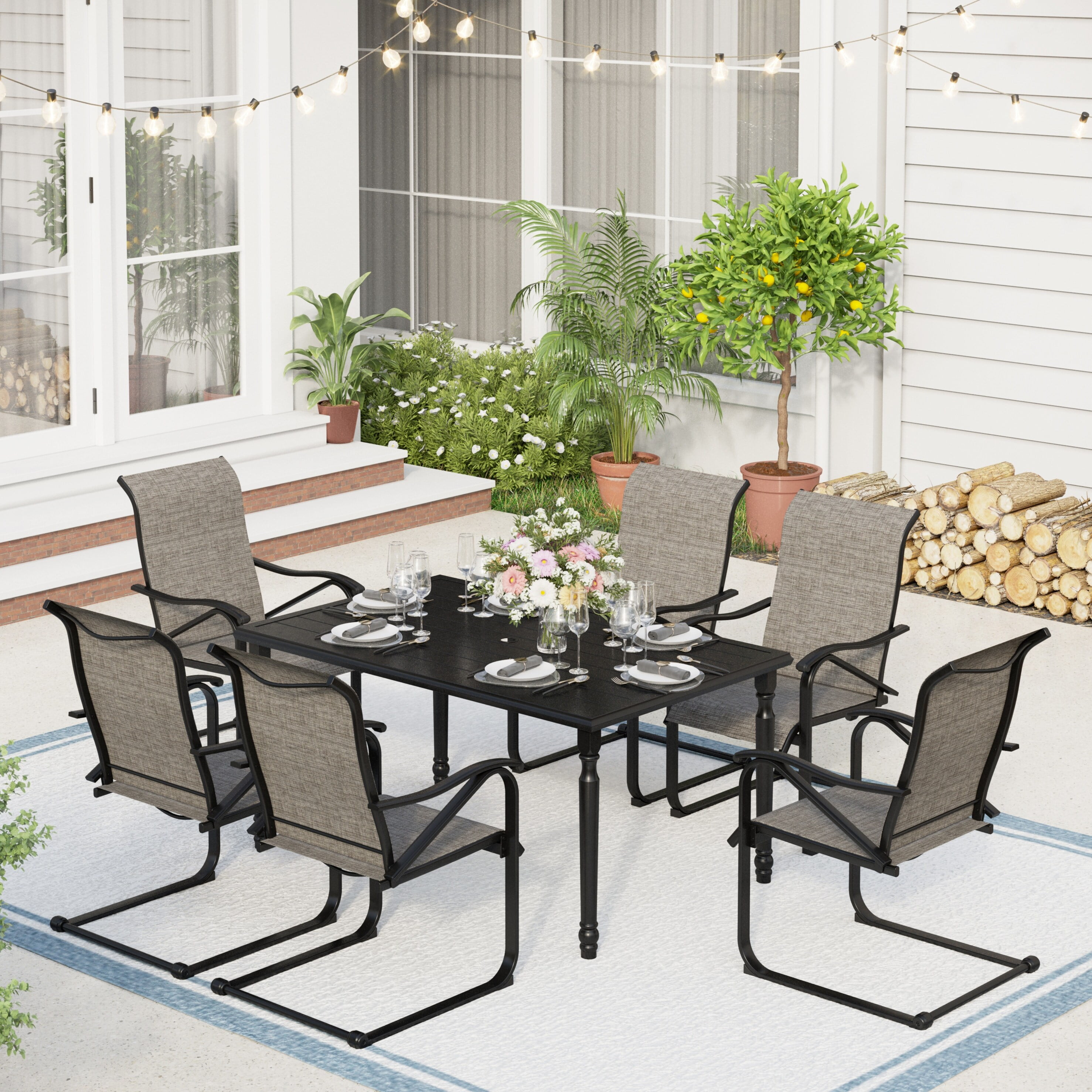 7Piece Patio Dining Sets , 6 Textilene Fabirc Chairs and 1 Metal Table