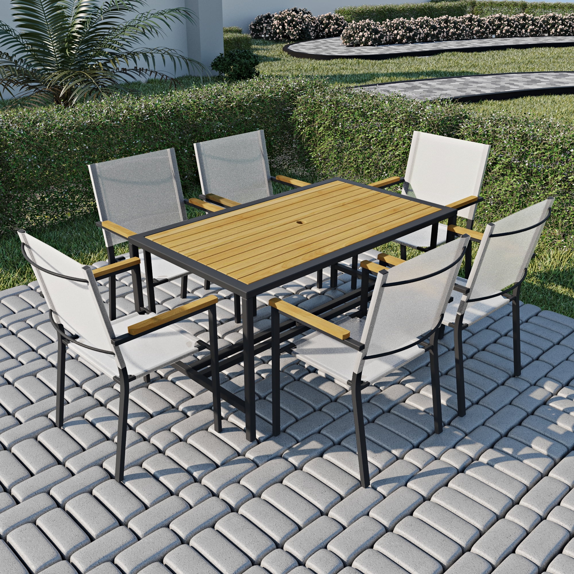 7 Piece Patio Dining Table Set, All Weather Dining Table and Chairs Set