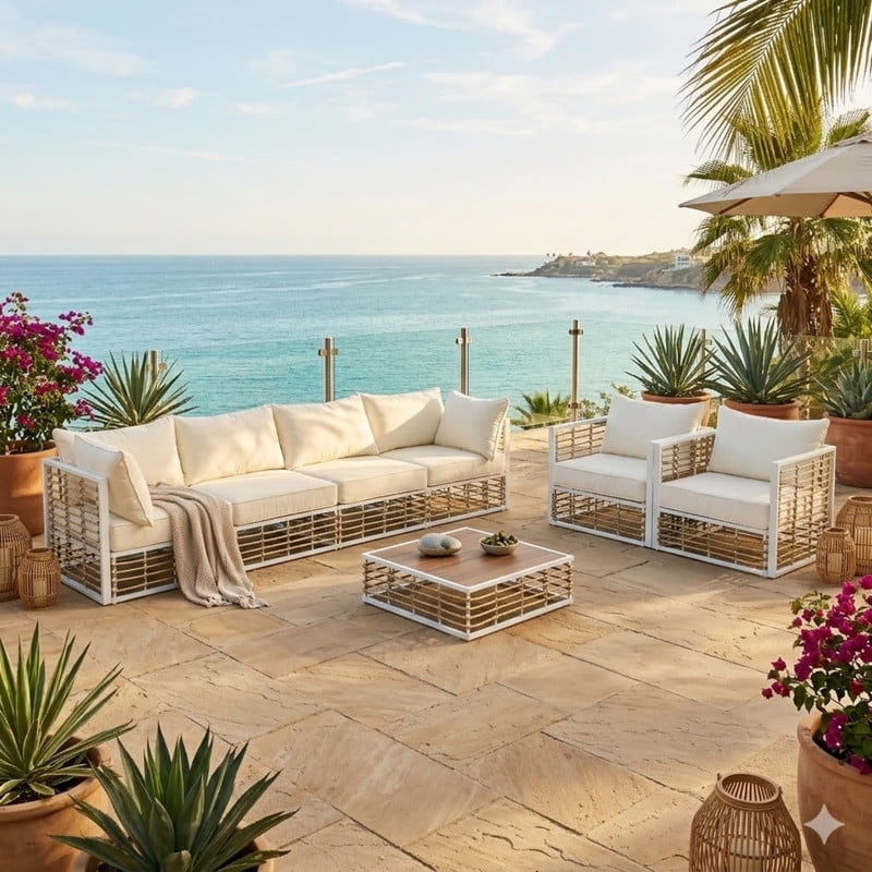 7-Piece Patio Furniture Set with Coffee Table, All-Weather Outdoor Sectional Sofa Set with Thick Cushions, Minimalist Garden Conversation Set for Backyard