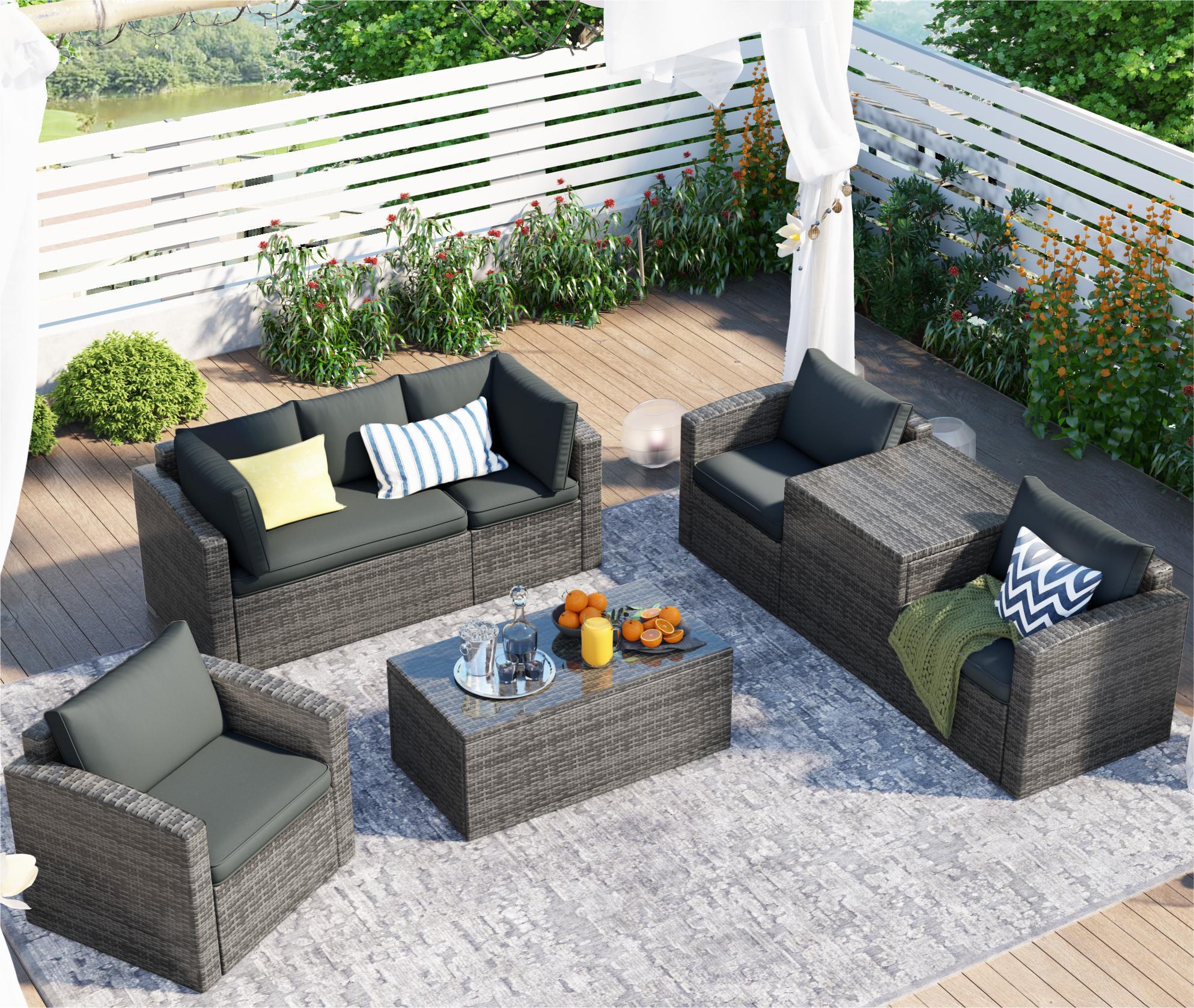 7 Piece Patio Furniture Set, Outdoor Conversation Set, AllWeather