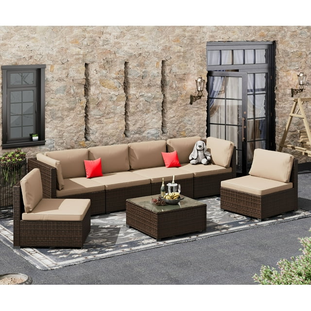 7 Piece Patio Furniture Set, Outdoor Furniture Patio Sectional Sofa