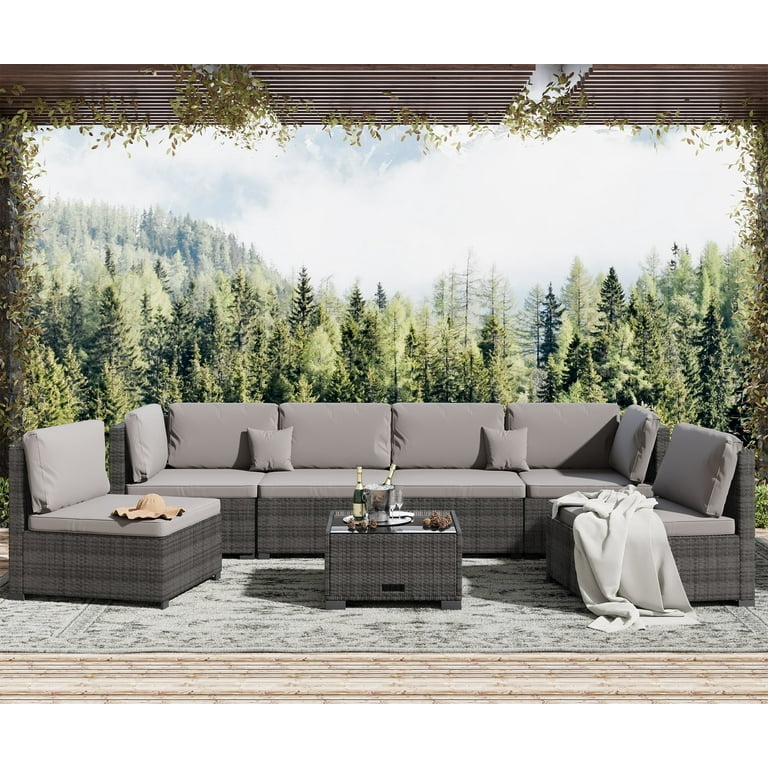 Bifanuo 7 Piece Patio Furniture Set Outdoor Furniture Patio Sectional Sofa All Weather PE Rattan Outdoor Sectional with Cushion and Coffee Table