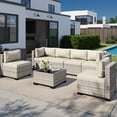 thumbnail image 1 of 7-Piece Patio Furniture Set, Outdoor Patio Furniture with Thick Cushions, Modular Patio Sofa, Dual-Strand Wicker Rattan, Rust-Resistant Frame, Backyard Furniture for Garden, Deck, Ivory, 1 of 8