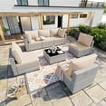 thumbnail image 1 of 7-Piece Patio Furniture Set, Outdoor Patio Furniture with Thick Cushions, Modular Patio Sofa, Dual-Strand Wicker Rattan, Rust-Resistant Frame, Backyard Furniture for Garden, Deck, Khaki, 1 of 7
