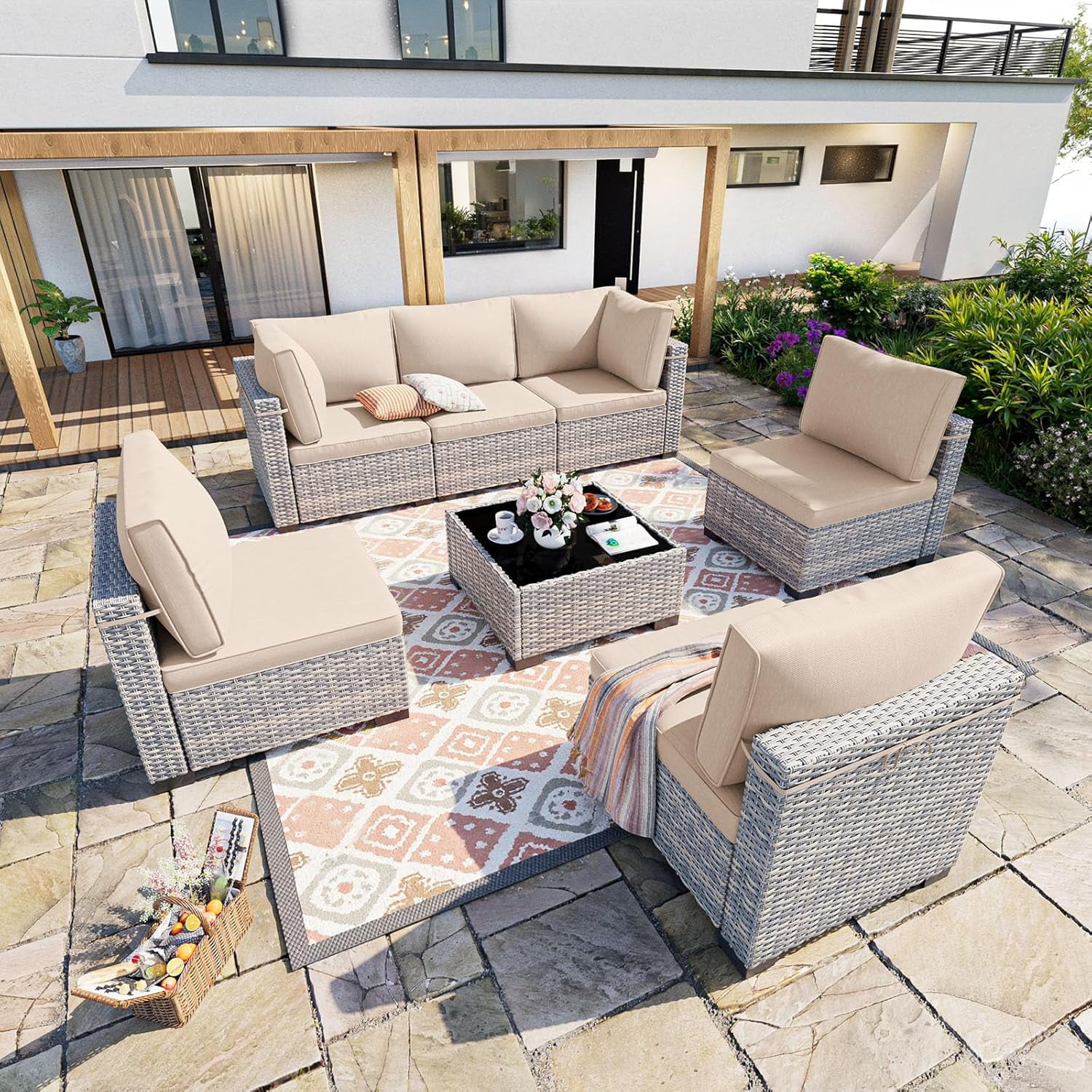 7-Piece Patio Furniture Set, Outdoor Patio Furniture with Thick ...