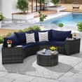 thumbnail image 1 of 7 Pieces Half-Moon Outdoor Patio Furniture Set, Rattan Patio Conversation Set with Coffee Table & 2 Sofa Side Table for Backyard, Blue, 1 of 7