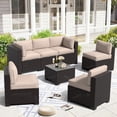 thumbnail image 1 of 7 Piece Patio Furniture Set, Wicker Patio Conversation Sets, Outdoor Sectional Furniture with Tempered Glass Table, for Backyard, Deck, Garden, Dark Brown Rattan & Khaki Cushions, 1 of 10