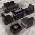 thumbnail image 1 of 7 Piece Patio Furniture Set with 44" Propane Gas Fire Pit Table, Outdoor Sectional Conversation Set Wicker Rattan Sofa Set with Coffee Table, 1 of 7