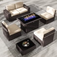 thumbnail image 1 of 7 Piece Patio Furniture Set with 44" Propane Gas Fire Pit Table, Outdoor Sectional Conversation Set Wicker Rattan Sofa Set with Coffee Table, 1 of 7
