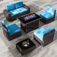 thumbnail image 1 of 7 Piece Patio Furniture Set with 44" Propane Gas Fire Pit Table, Outdoor Sectional Conversation Set Wicker Rattan Sofa Set with Coffee Table, 1 of 7