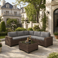 thumbnail image 1 of Aiho 6 Pieces Patio Conversation Set, Outdoor Sectional Sofa with All-Weather PE Rattan Wicker, Gray Cushioned Seating for Backyard, Garden, Poolside, 1 of 9