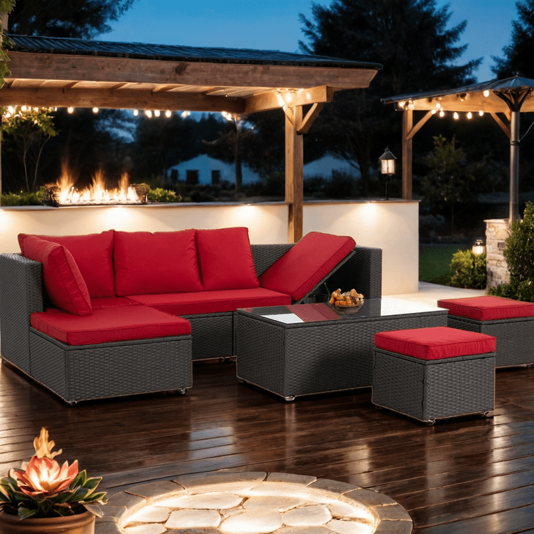 7 Piece Patio Furniture Sets Outdoor Sectional PE Rattan Outdoor Furniture Patio Conversation Set with Adjustable Lounger Sofa Ottomans for Balcony