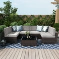 thumbnail image 1 of 7 Piece Patio Furniture Sets, Outdoor Sectional Patio Conversation Set Wicker Rattan Sofa Chair Set with Cushion and Glass Table, 1 of 6
