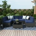 thumbnail image 1 of 7 Piece Patio Furniture Sets, Outdoor Sectional Patio Conversation Set Wicker Rattan Sofa Chair Set with Cushion and Glass Table, 1 of 7