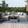 thumbnail image 1 of 7 Piece Patio Furniture Sets, Outdoor Sectional Patio Conversation Set Wicker Rattan Sofa Chair Set with Cushion and Glass Table, 1 of 7