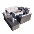 thumbnail image 1 of 7-Piece Patio Grey Wicker Conversation Sofa Set with Fire Pit Table, 1 of 5
