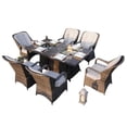 thumbnail image 1 of Direct Wicker 7-Piece Patio Dining Set with Fire Pit Table and Built-In Ice Bucket, 6 Rattan Cushioned Chairs, Weather-Resistant Outdoor Furniture, 1 of 8