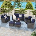 thumbnail image 1 of 7-Piece Pe/Rattan Outdoor Furniture Set Patio Furniture Set 9 Seater (Blue), 1 of 9