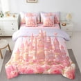 thumbnail image 1 of 7 Piece Pink Floral Bedding Cute Castle Bed in a Bag Kawaii Cartoon Castle Bedding Set with Comforter Princess Themed Decor Bed Set Pink Romantic Themed Sheet Set King Size, 1 of 5