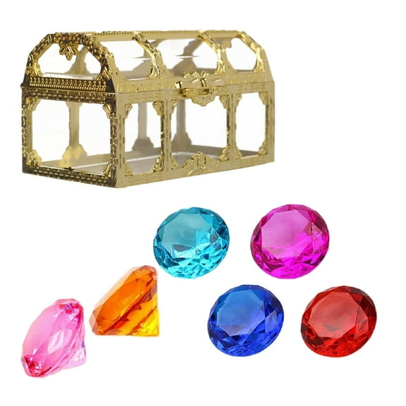 7-Piece Plastic Gem Treasure Hunt Kit Crystal Diamonds & Golden Chest Diving Scavenger Games(Gold)