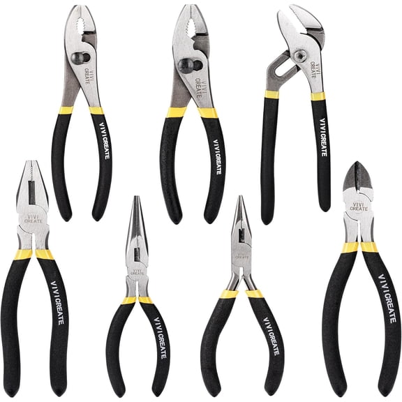 7-Piece Set Heavy Duty Multipurpose Tools for Home Repair DIY Auto Electrical Work Includes Long Nose Slip Joint Linesman and Diagonal Alicates de Corte Herramientas