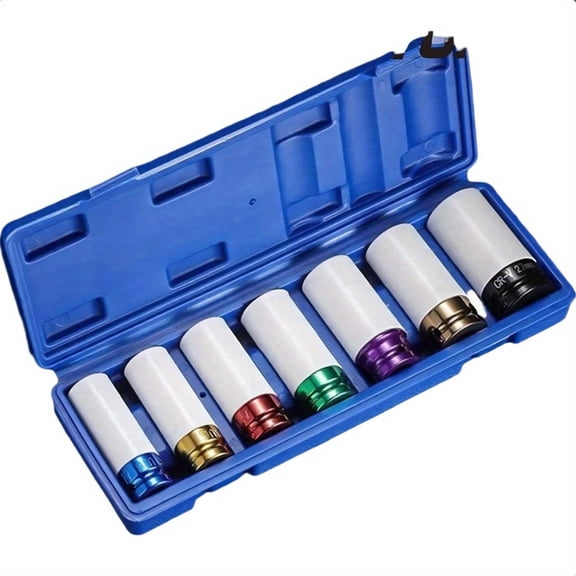 7-Piece Pneumatic Wrench Set | Multi-Color Modified Tire Bolt Sockets | Extension Sockets | Essential for Vehicle Repair and Modification | Effortless Tire Installation and Removal