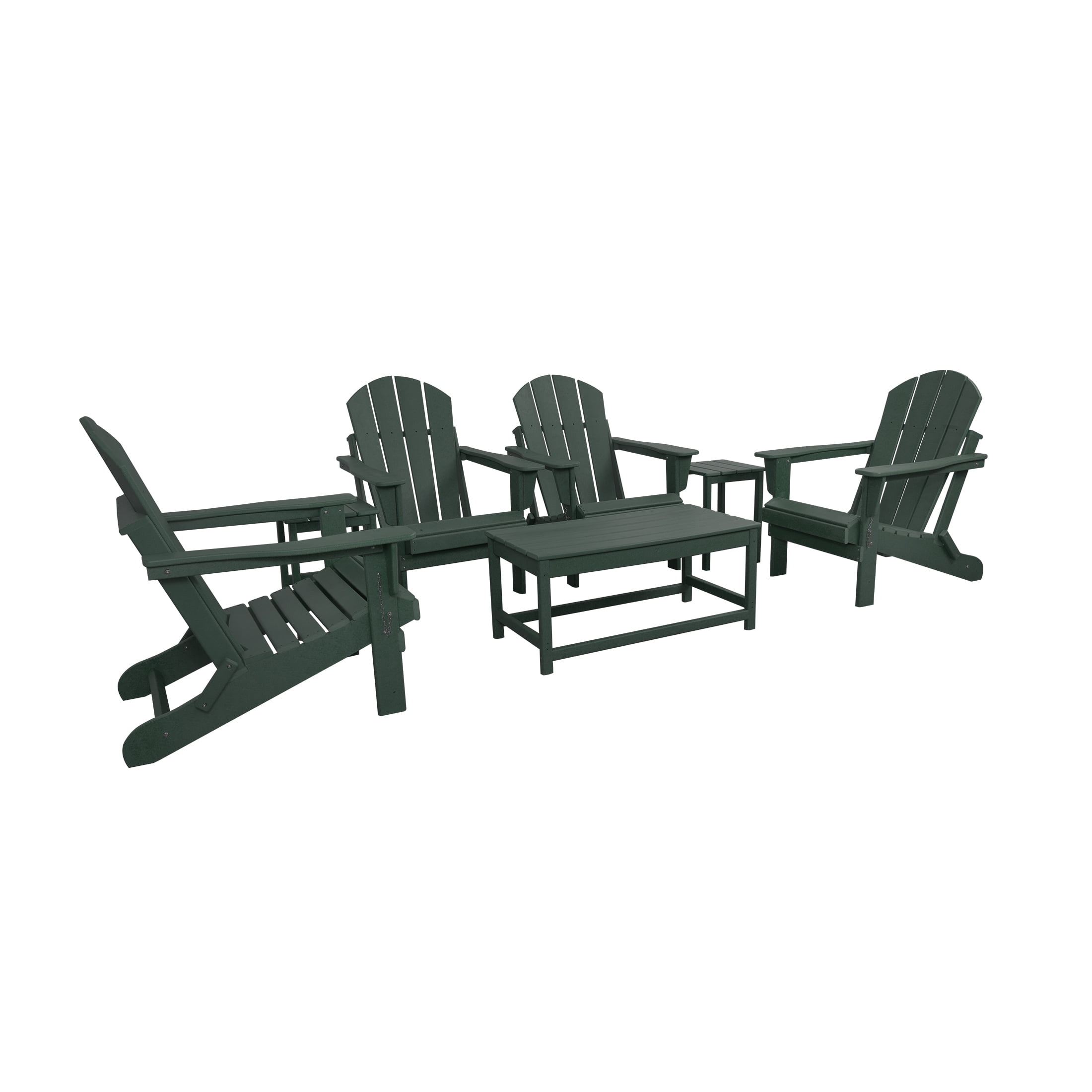 7-Piece Poly Adirondack Conversation Set Coffee Table, Side Table for Outdoor Patio Garden, Dark Green