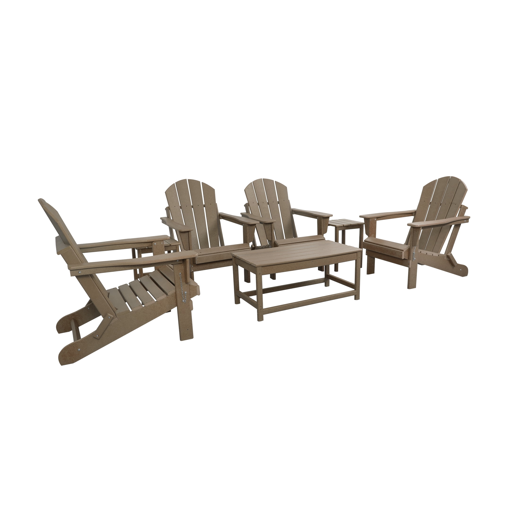 7-Piece Poly Adirondack Conversation Set Coffee Table, Side Table for Outdoor Patio Garden, Weathered Wood