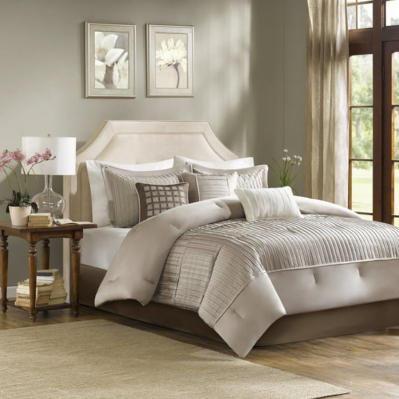 7 Piece Polyester Charmeuse Comforter Set Taupe King