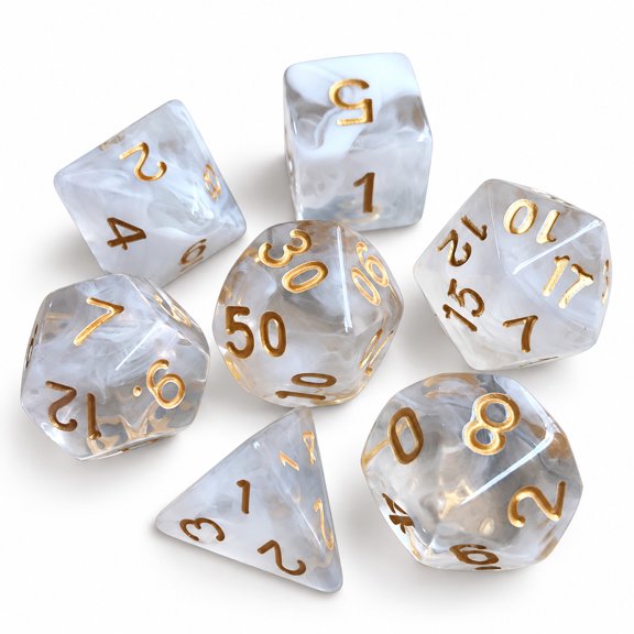 7-Piece Polyhedral Dice Set, Transparent Acrylic D&D Dice with Gold Numbers for Tabletop RPG Games