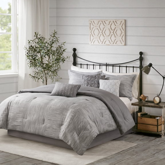 7 Piece Printed Seersucker Comforter Set Grey King