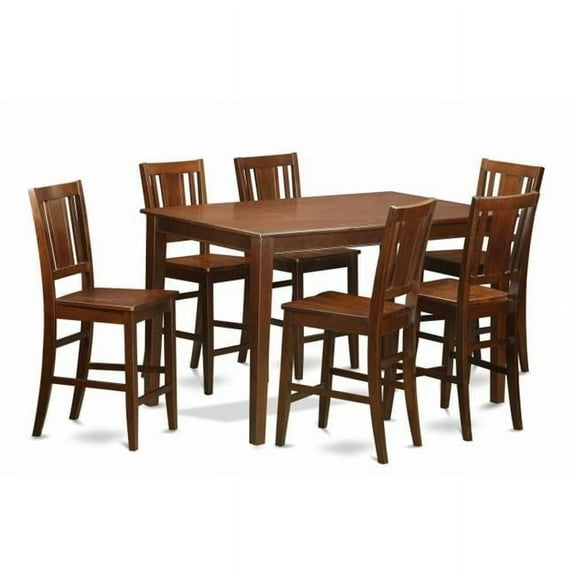 7 Piece Pub Table Set- Counter Height Table and 6 Counter Height Chair - Mahogany