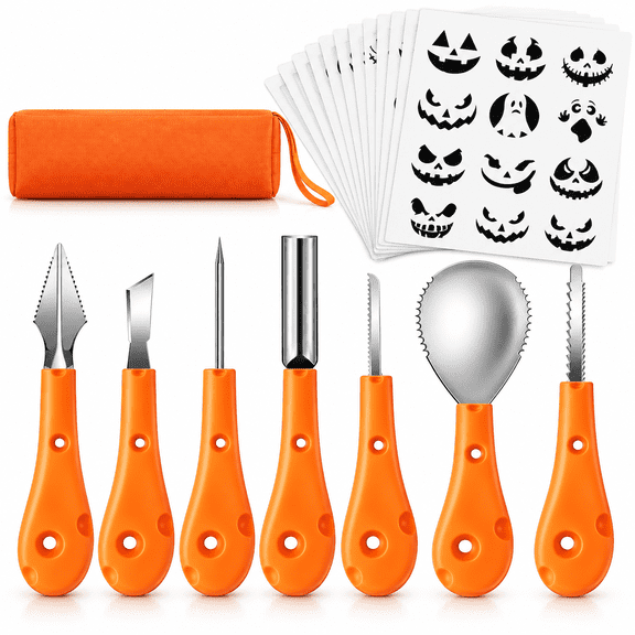 7-Piece Pumpkin Carving Tool Kit with 12 Stencils and Carrying Case