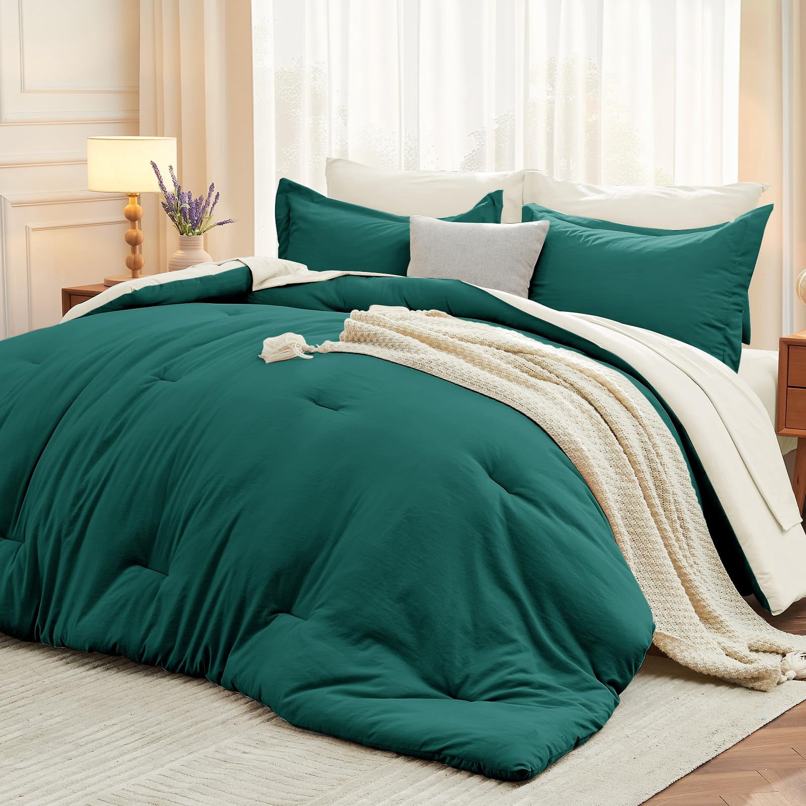 7 Piece Queen Bed-in-a-Bag Set Peacock Blue/Ivory Queen(88"x 88") All ...