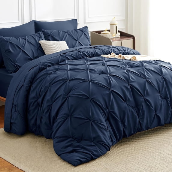 7-Piece Queen Black Bed in a Bag Comforter Set, Luxury Soft Pintuck ...